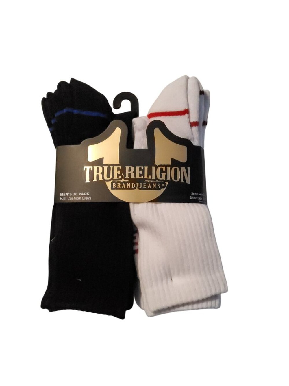 True Religion MenS Half Cushion Crew Athletic Socks 10 Pack Black White